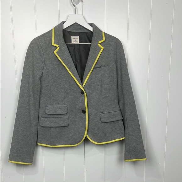 Gap The Academy Blazer 6 Gray/Yellow Double Knit Ponte Ribbon Contrast Stylish - Picture 1 of 12